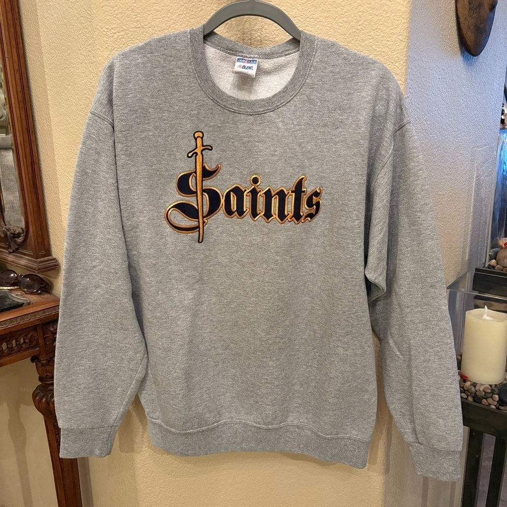 Vintage Jerzees SAINTS Gray Embroidery Sweatshirt Size Large-Unisex